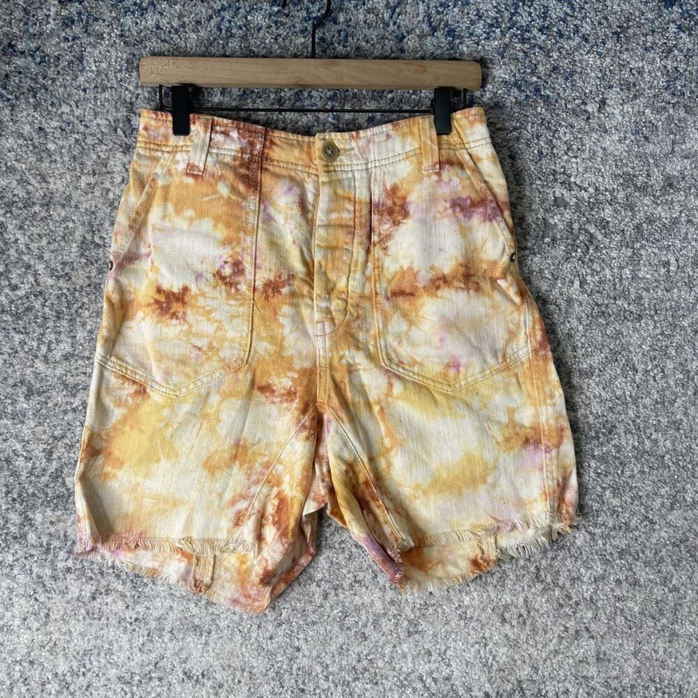 We The Free Shorts Womens 2 Orange Tie Dye Utility Raw‎ Hem Free People
